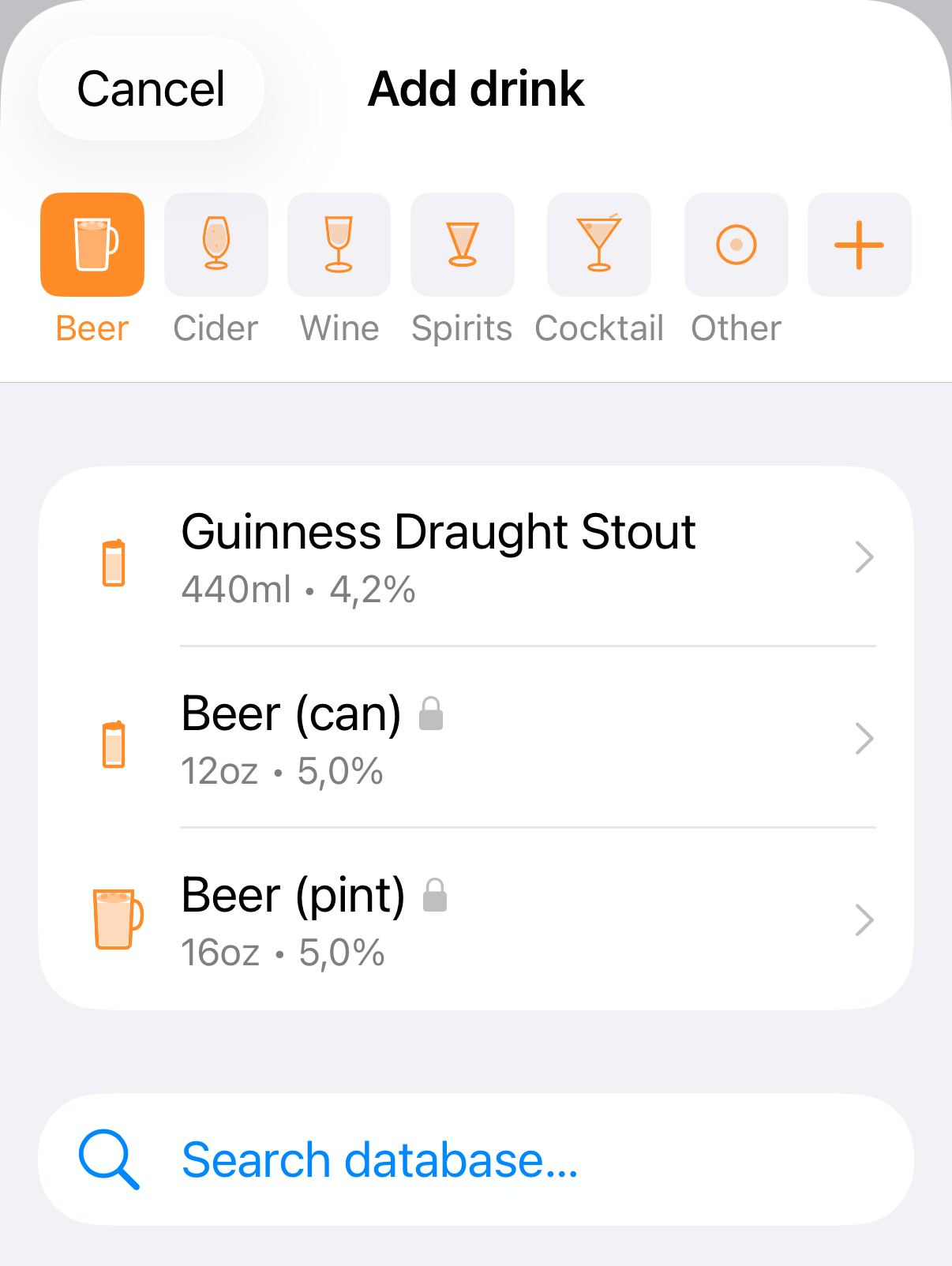 Preset drinks
