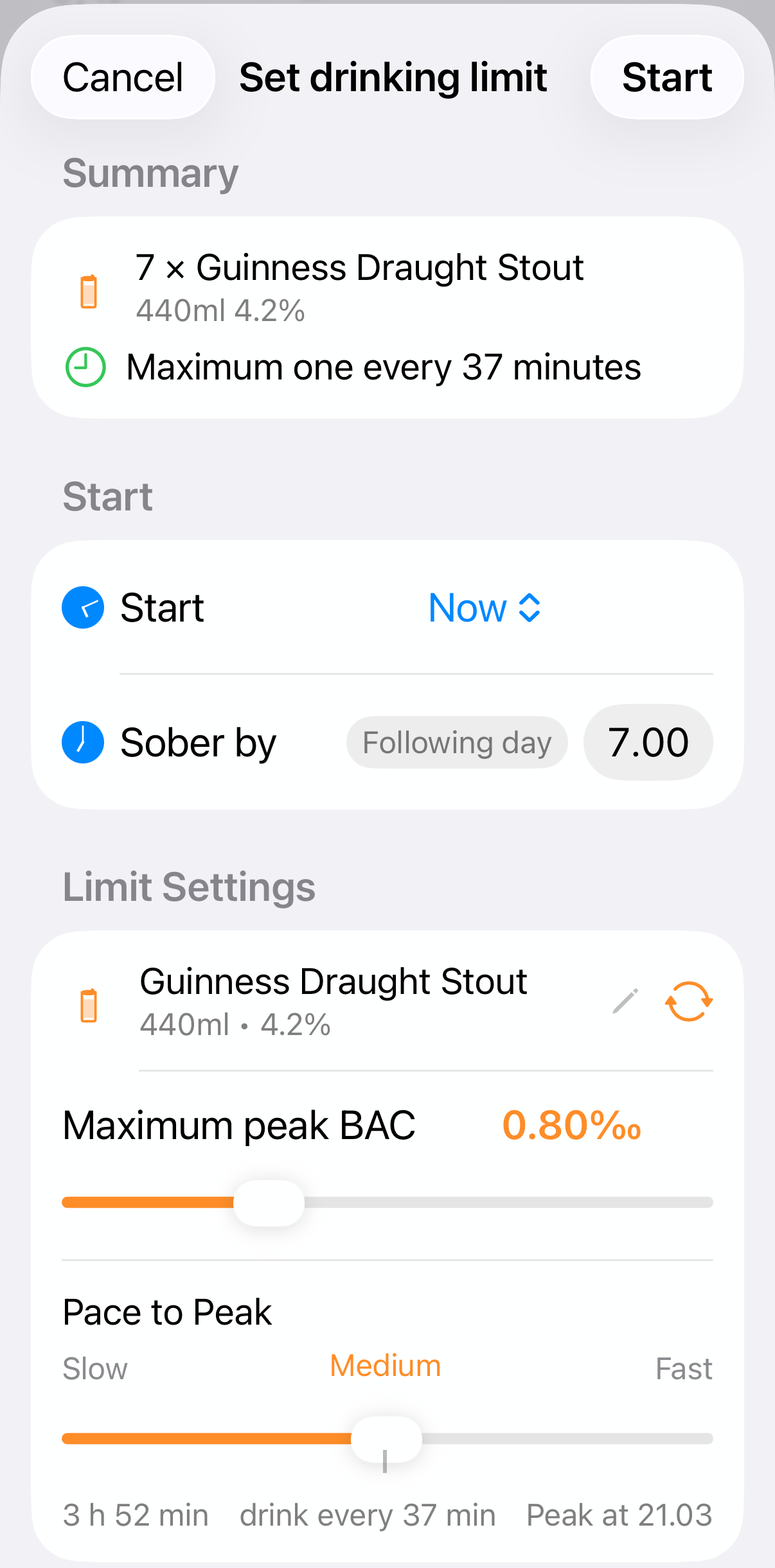 Set drinking limit